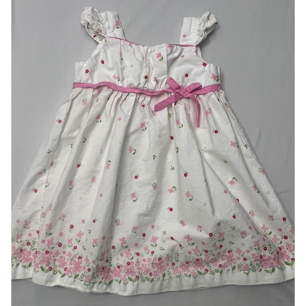 George Toddler Girls 3T White Pink Floral Dress Cotton Easter Spring Bow Cute